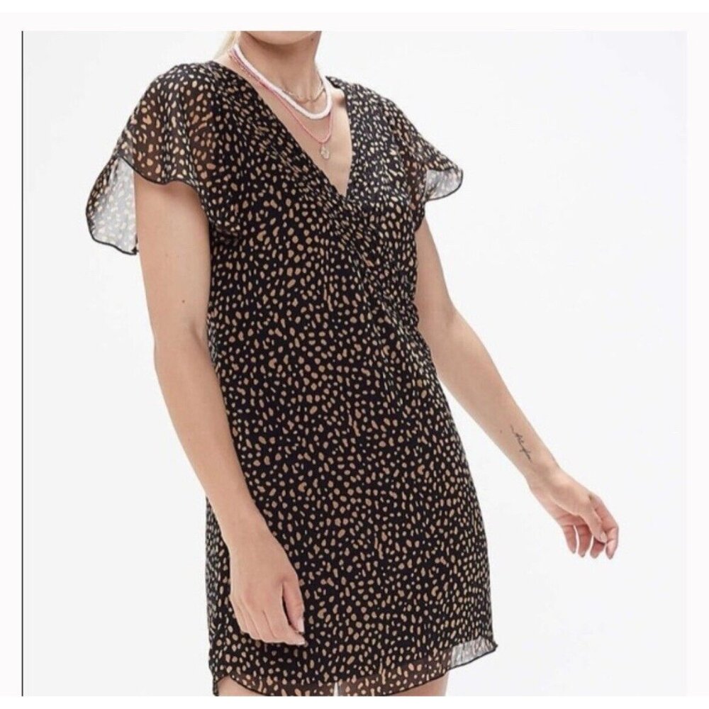 Urban Outfitters Rosalee V-Neck Mini Dress Size Large Printed Animal Black